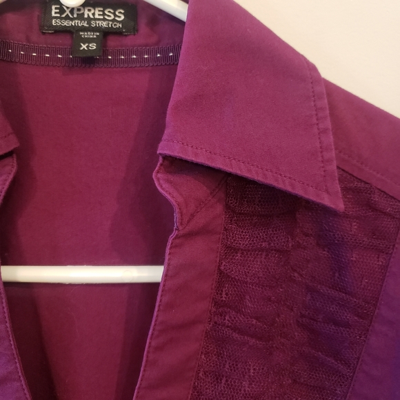 2/$20 Express Essential Stretch cap sleeve button up with lace accents - Picture 2 of 5